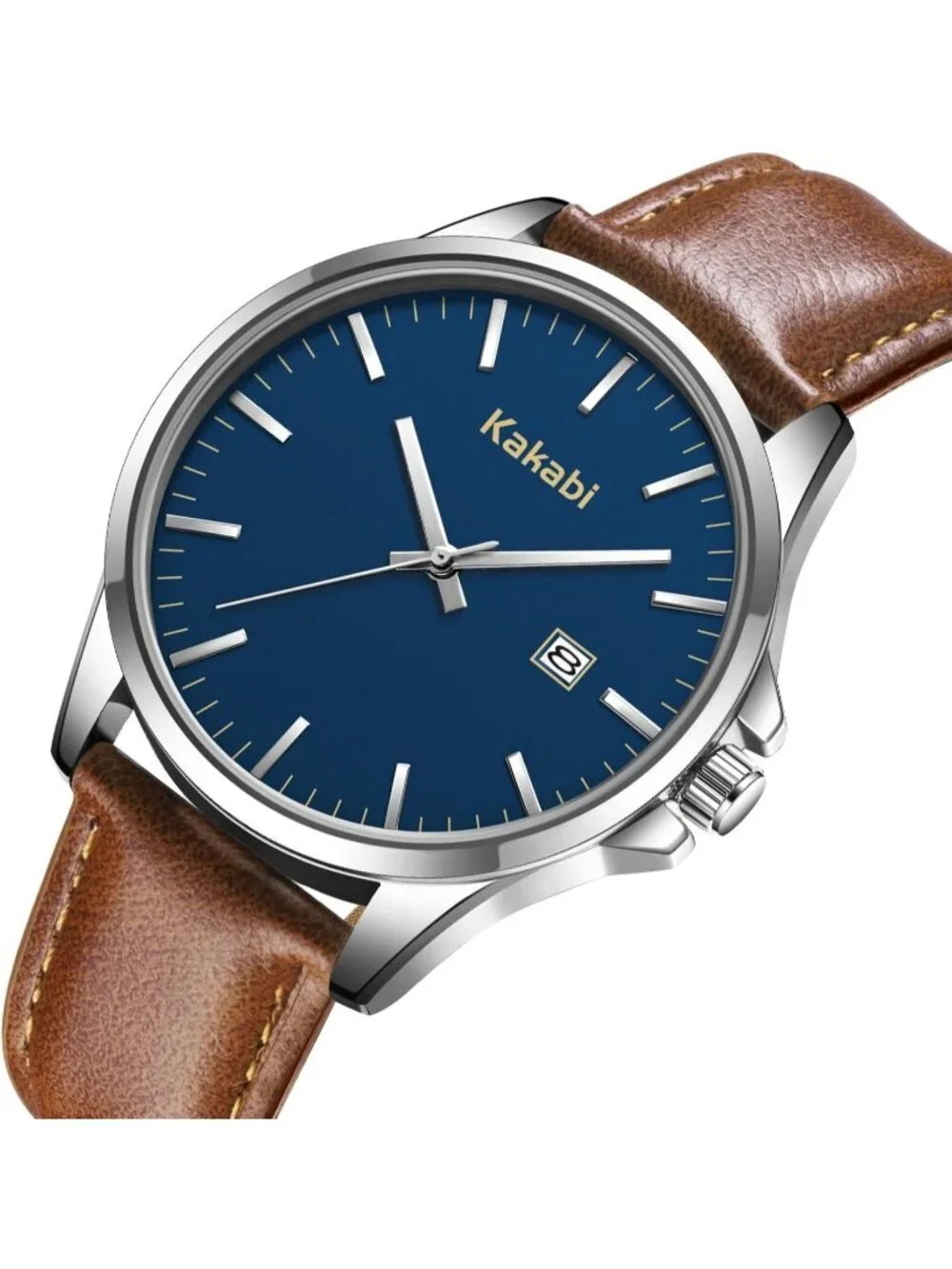 Men's Blue Brown Analog Quartz Minimalist Leather Strap Classic Waterproof Watch